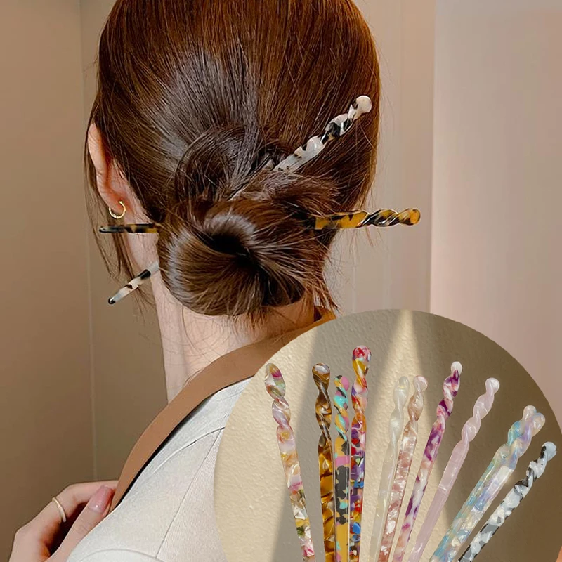 

Fashion Chinese Style Hair Sticks Women Elegance Vintage Acetate Chopstick Hairpins Barrettes Leopard Hair Jewelry Accessories