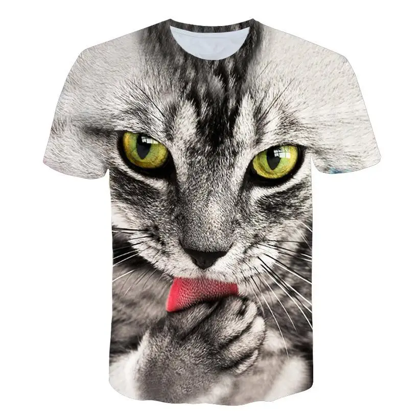 

Fashion Summer T shirt Men 2021 3D Cat Printing Men's T-Shirt Breathable Streetwear Splicing Printing T Shirt Men