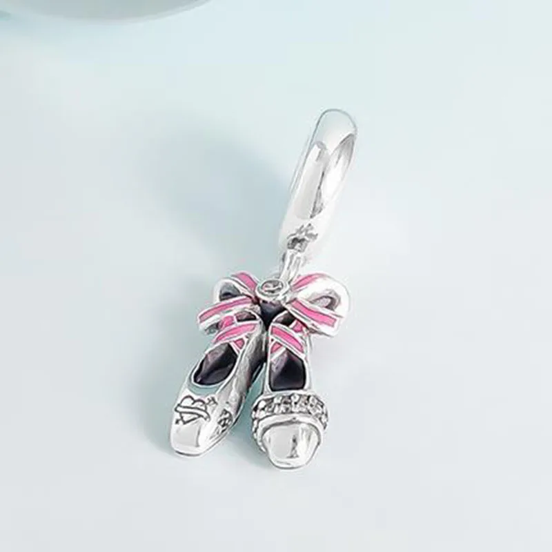 

100% 925 Sterling Silver Charm Creative Ballet Shoes Fit Pandora Women Bracelet & Necklace Diy Jewelry