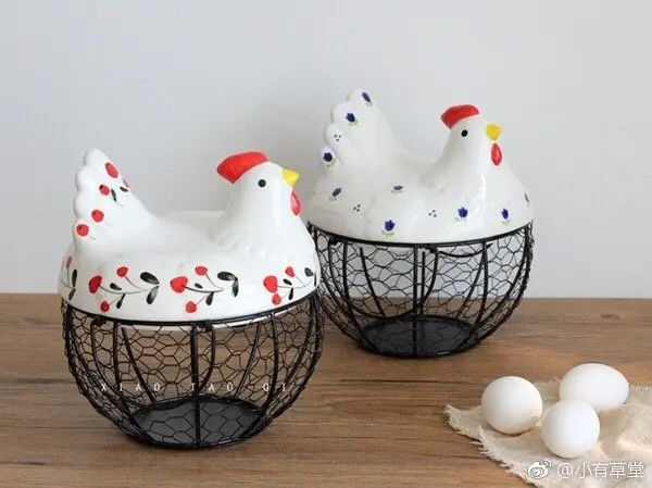 Железная корзина для хранения с крышкой курицы милая кухонная яиц мелочей|Лотки