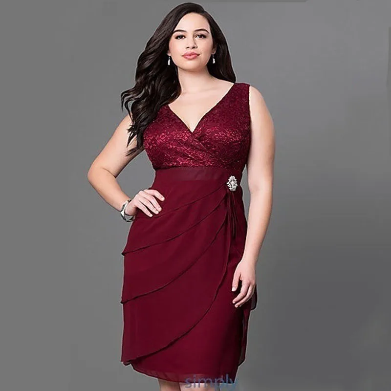 Claret Red Полуофициальное платье с v-образным вырезом размера плюс для женщин s с высокой талией Миди элегантное многослойное платье вечернее платье для выпускного вечера Черное женское 4XL 5XL - Цвет: Claret Red