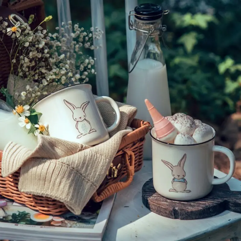 

s 380ml Mug family with handle cute drinking cup cartoon rabbit thickened ceramic cup milk cup coffee cup
