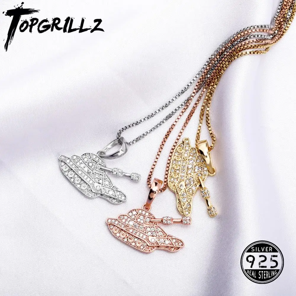 

TOPGRILLZ 925 Sterling Silver Female Pendant Sparkling Tank Pendant Ice Crystal Zircon Necklace Fashion Charm