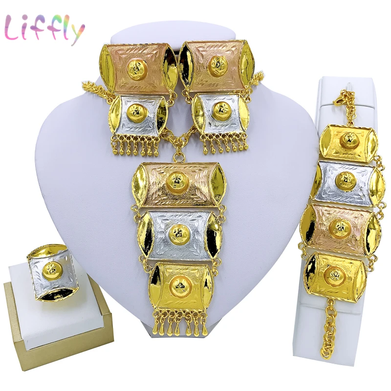 

Nigeria Charm Women Party Fashion Jewelry Sets Multicolor Necklace Bracelet Earrings Ring Luxury Jewelry Bridal Jewelry Set