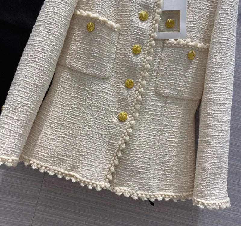 

European and American women's wear 2020 summer new style Long - sleeved round collar single - breasted Fashionable tweed coat