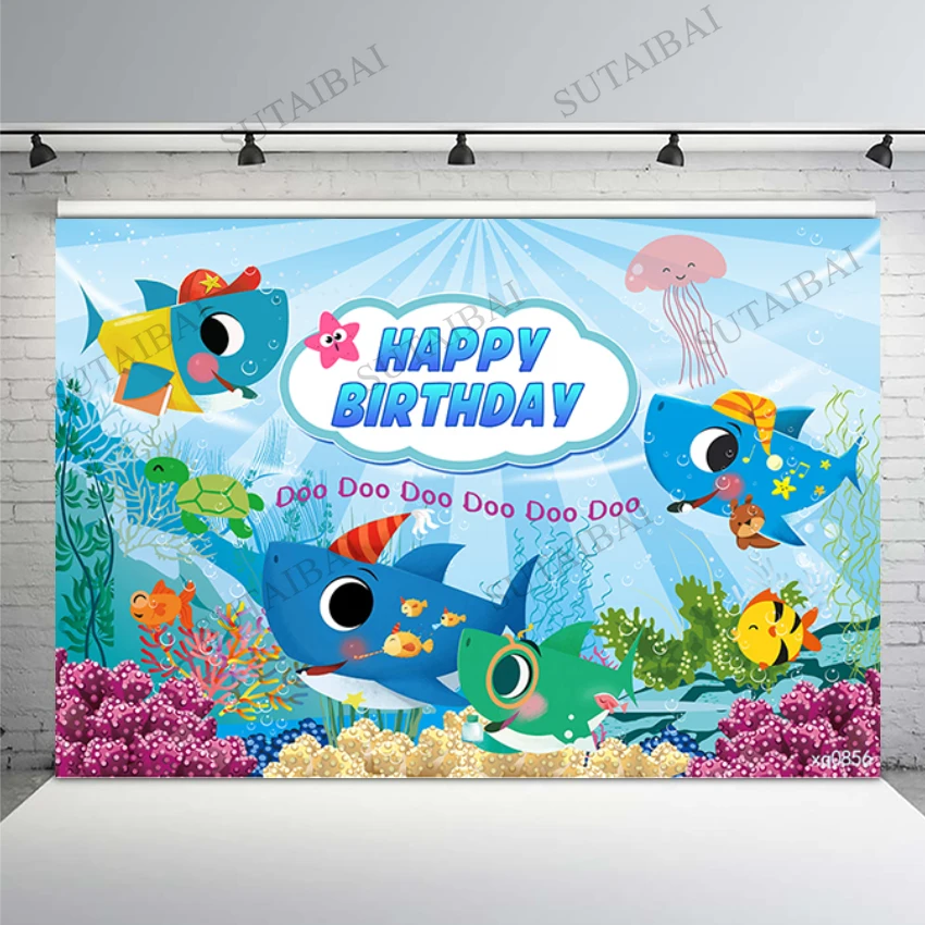 Фон для фотосъемки с изображением морской акулы мультяшный фон вечеринки в честь