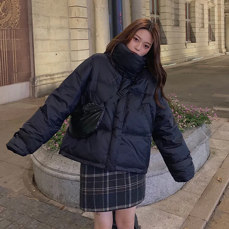 

Autumn/winter new high-necked cotton-padded jacket was thin and drawstring cute bread coat cotton-padded jacket women send bags
