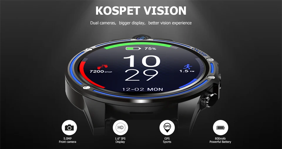 Смарт-часы KOSPET Vision, 3 ГБ, 32 ГБ, двойная камера, 800 МП, Bluetooth, мА/ч, gps, спортивные, Android, 4G, умные часы для мужчин, для IOS, Android, телефон