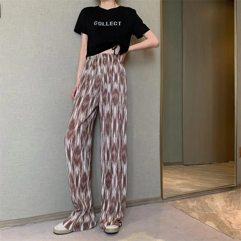 

2021 new halo dyed wide leg pants women's high waist drape pleated straight casual pants loose and slim floor length pants