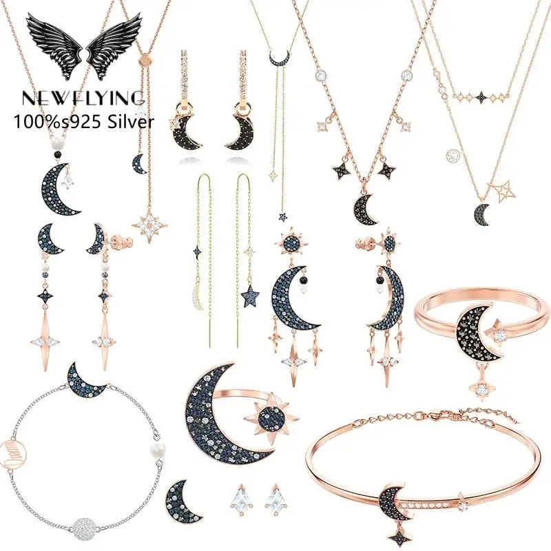 

NewFlying Swa High Quality Bracelet 100%925 Fashion Ladies SYMBOLIC Series Suit Jewelry Set Lady Fashion Star Moon Necklace gift