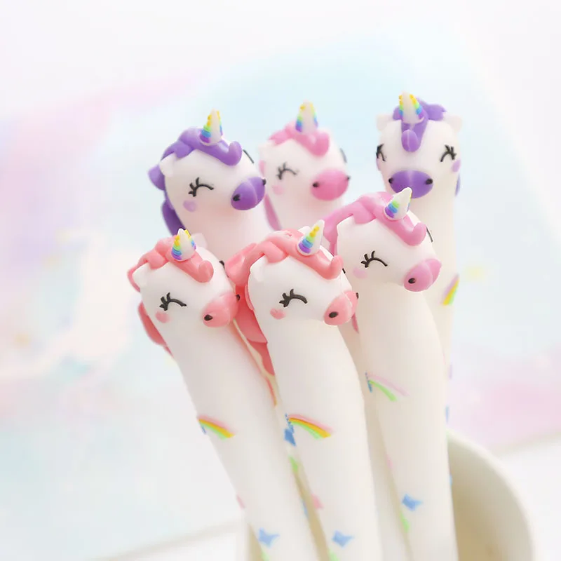 40PCS Creative Cartoon Student Unicorn PVC Soft Glue Gel Pen Kawaii School Supplies Stationery