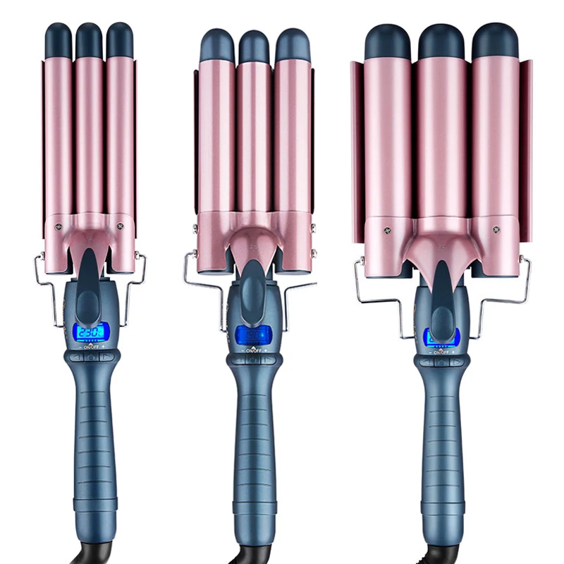 Ceramic Triple Barrel Hair Curler Waver Tong Care Styling Tools Wand Lcd Display