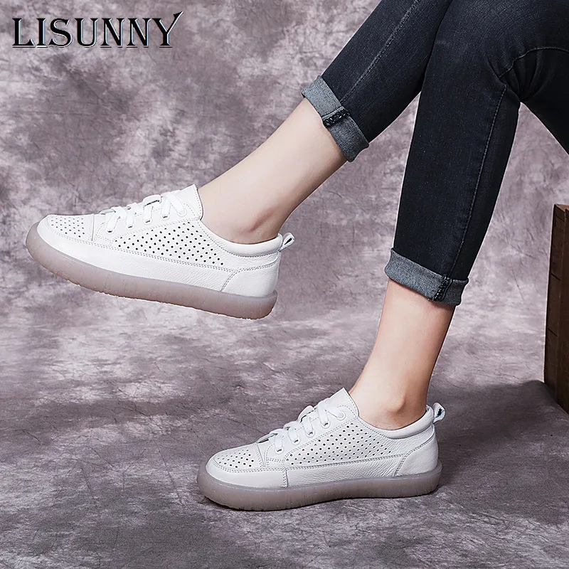 LISUNNY 2021 женские туфли на плоской подошве летние дышащие повседневные с вырезом