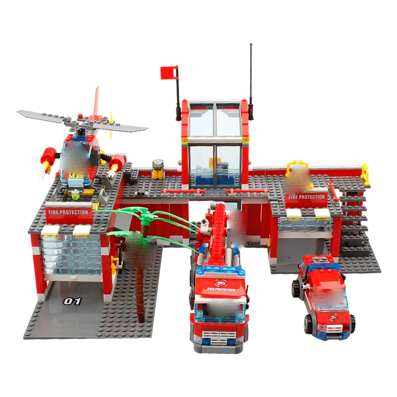 

KAZI New 8051 City Fire Station Truck Helicopter Firefighter Minis Building Blocks Bricks Brinquedos Toys For Children Boys Gift