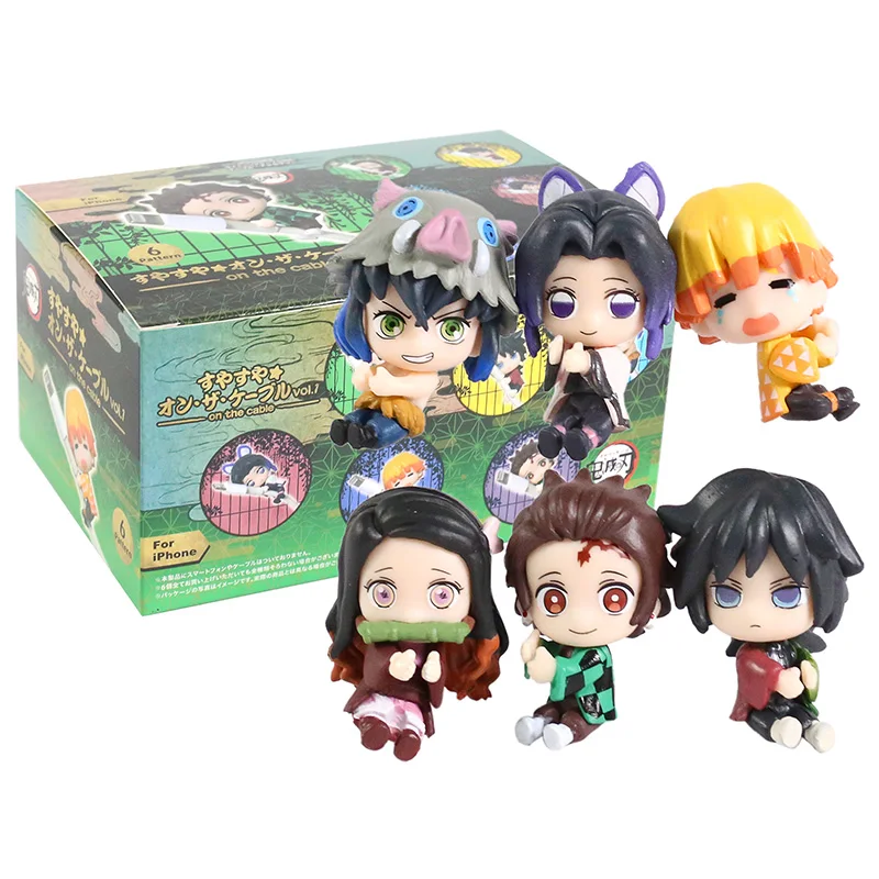 

Мини-фигурки из ПВХ для уничтожения демонов 6 шт./компл. Tanjirou Nezuko Zenitsu Agatsuma Hashibira Inosuke на кабеле