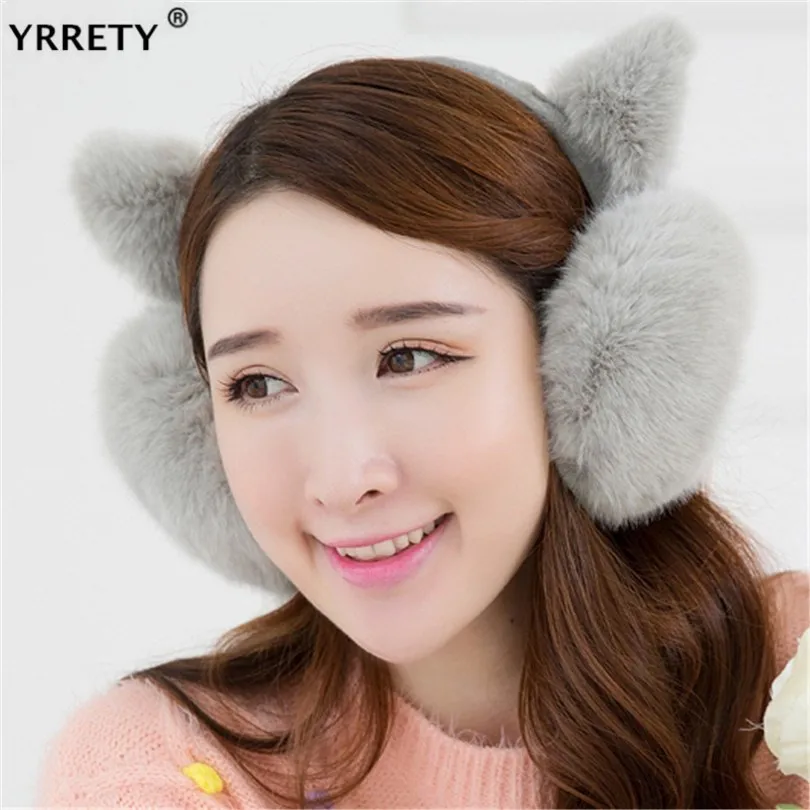 YRRETY/зимние модные милые меховые наушники с ушками для девочек; теплые наушники с защитой от трещин; милые меховые наушники с ушками кролика; меховые наушники
