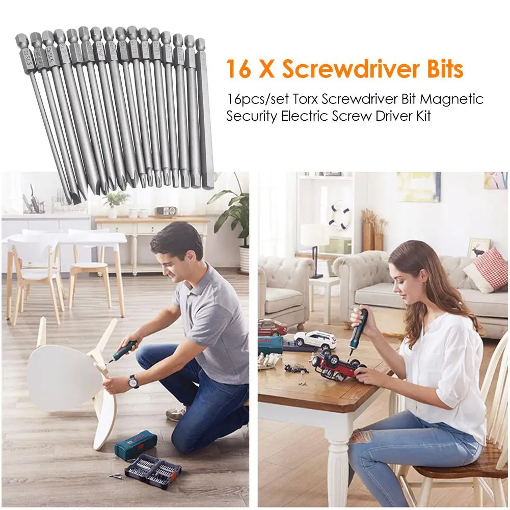 

16pcs/set Torx Slotted Screwdriver Bit 100mm Magnetic Electric Screw Driver Kit Excellent Craftsmanship Well Durability