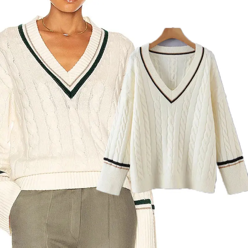 

Свитер женский осенне-зимний, с V-образным вырезом, 2021