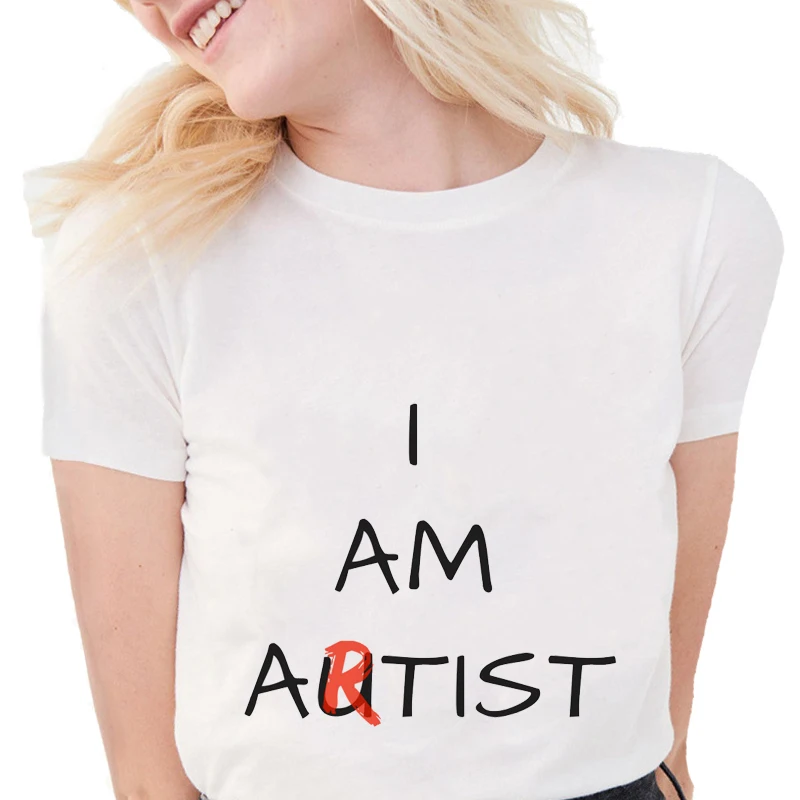 Женская футболка с надписью I Am Autist хлопковая Футболка круглым вырезом и коротким