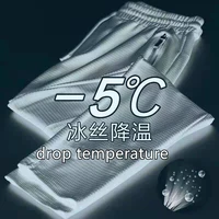 summer ultra thin mesh air conditioning pants plus size loose ice silk cooling high stretch trousers quick drying sweatpants