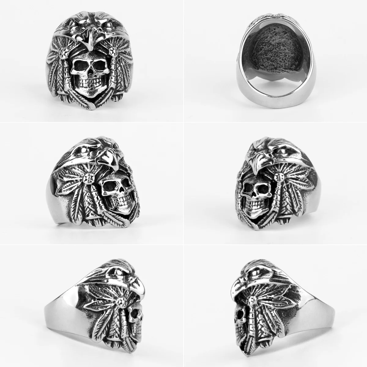 

316L Stainless Steel Punk Rock Gothic Vintage Men Rings Skull Eagle Indian Carving Personality for Men Boy Fashion Jewelry Gift