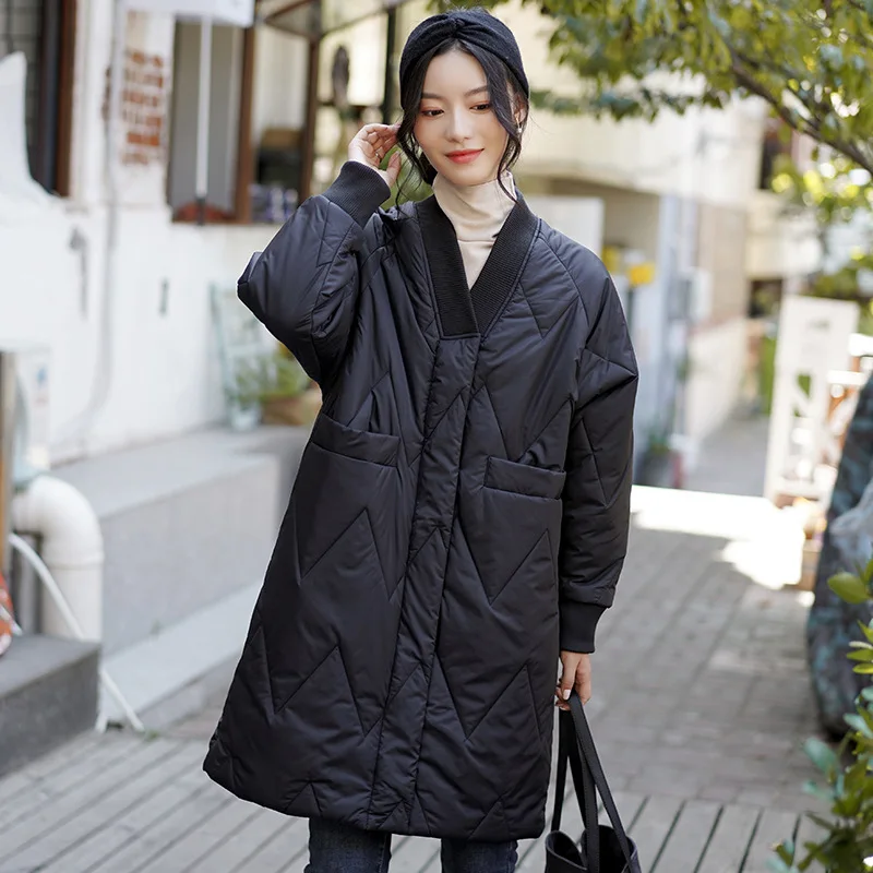 JESSIC 2021 Winter New Korean Style Long Cotton-padded Coat Women's Casual Stand-up Collar Pattern Oversized Parka Chic Jacket enlarge