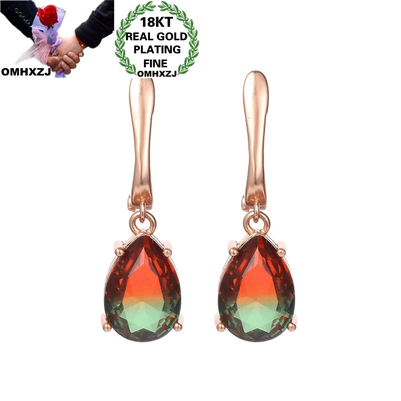 

OMHXZJ Wholesale EA653 European Fashion Woman Girl Party Birthday Wedding Gift Water Drop Zircon 18KT Rose Gold Earrings
