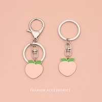 cartoon kawaii pink peach keychain car bag diy keyring charm airpods pendant fashion metal key chains trinket couple gift