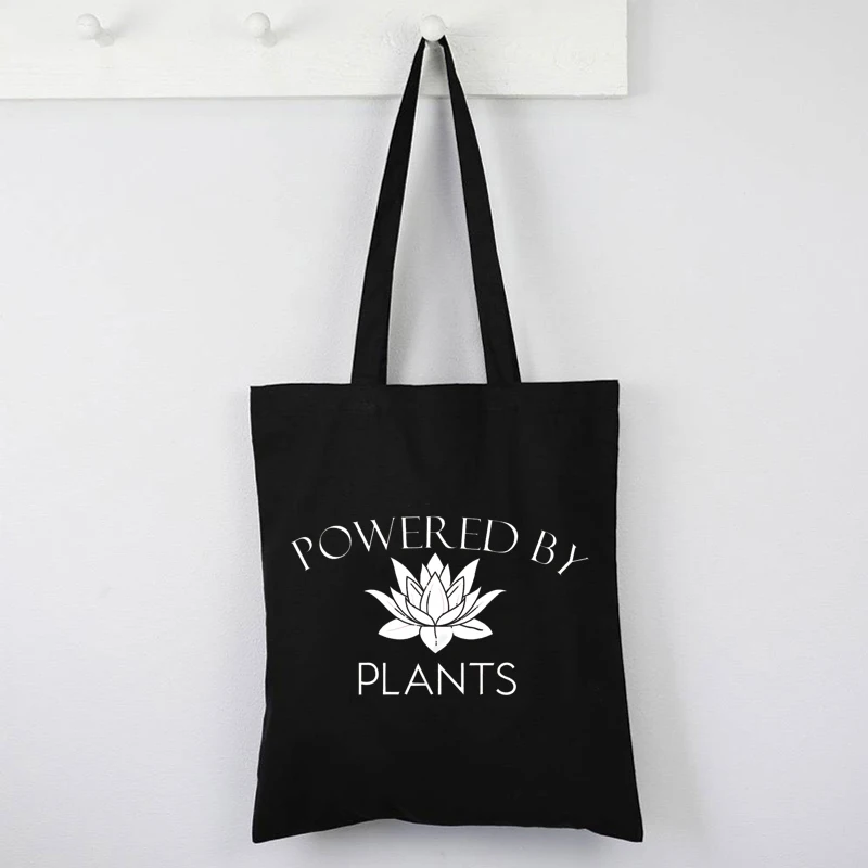 

Powered By Plants Shopping Bag Vegan Run on Veggies Tote Bag Plant Based Vegetarian Custom Bag Herbivore Fashion Tote Bag Girl