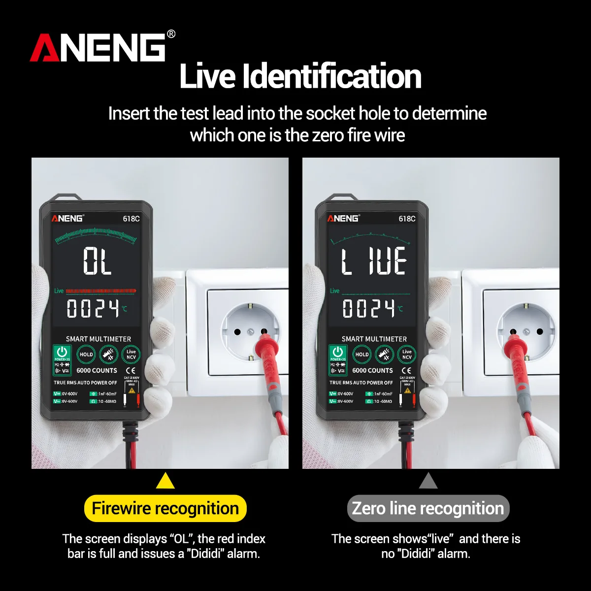 

ANENG 618A 618B 618C NCV Digital Multimeter Tester 6000 counts DC AC Voltmeter DIY meter Capacitance NCV Resistance Frequency