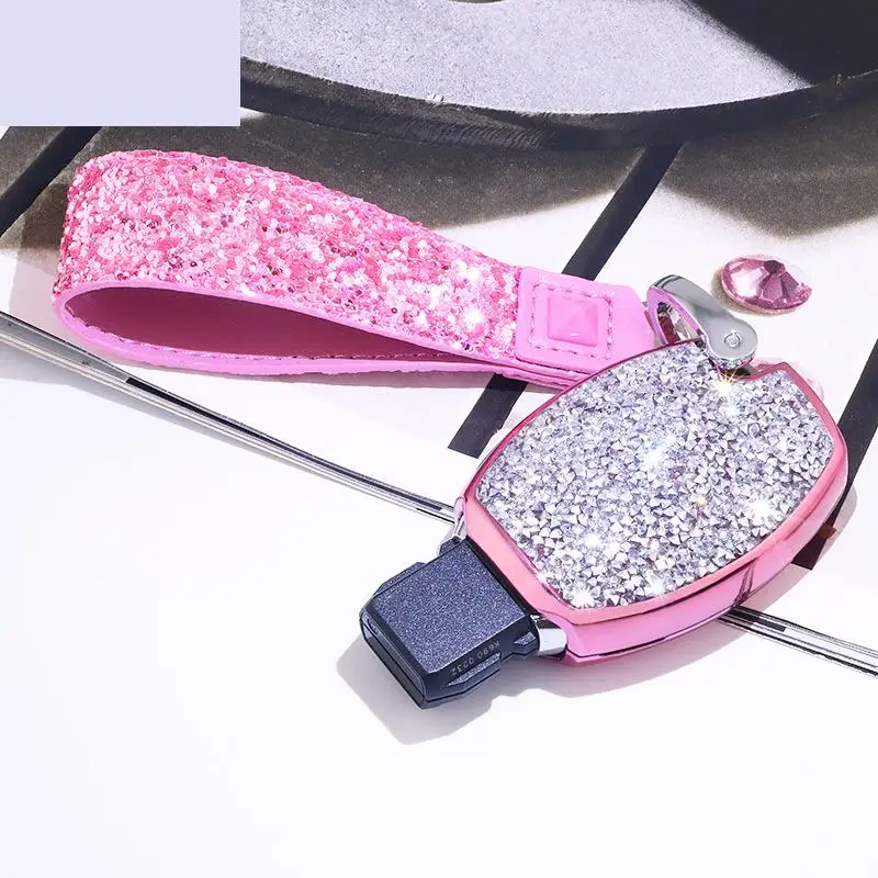 

Car Key Case Is Suitable For Mercedes Benz , Buckle Belt , Inlaid Crystal Diamond, Protective