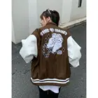 Уличная бейсбольная форма весна-осень, пальто и куртка для женщин, Свободный Топ в стиле хип-хоп, новинка 2021, винтажная кожаная строчка с вышивкой