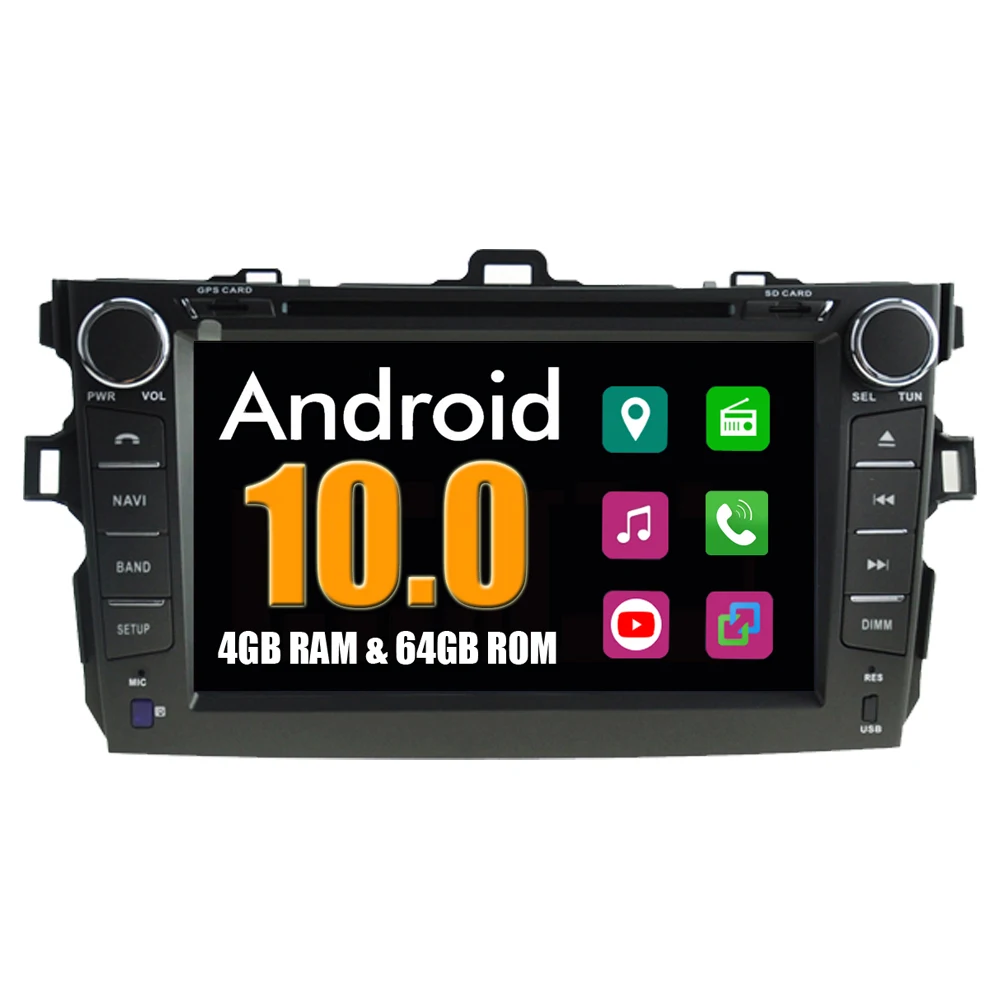 Автомобильный мультимедийный плеер RoverOne для Toyota Corolla 2007 2012 Altis Android 10 DVD GPS