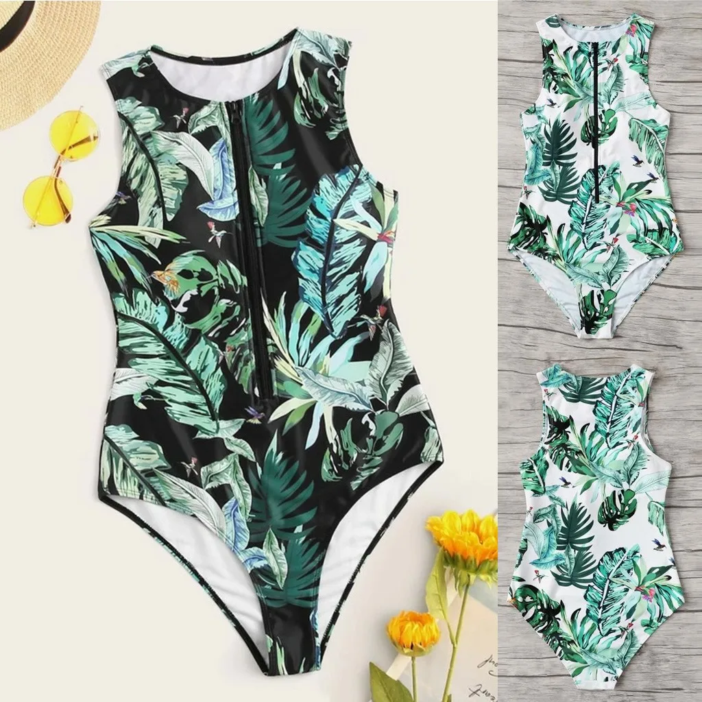 Женский костюм с растениями цельный высокой талией комплект бикини пуш ап