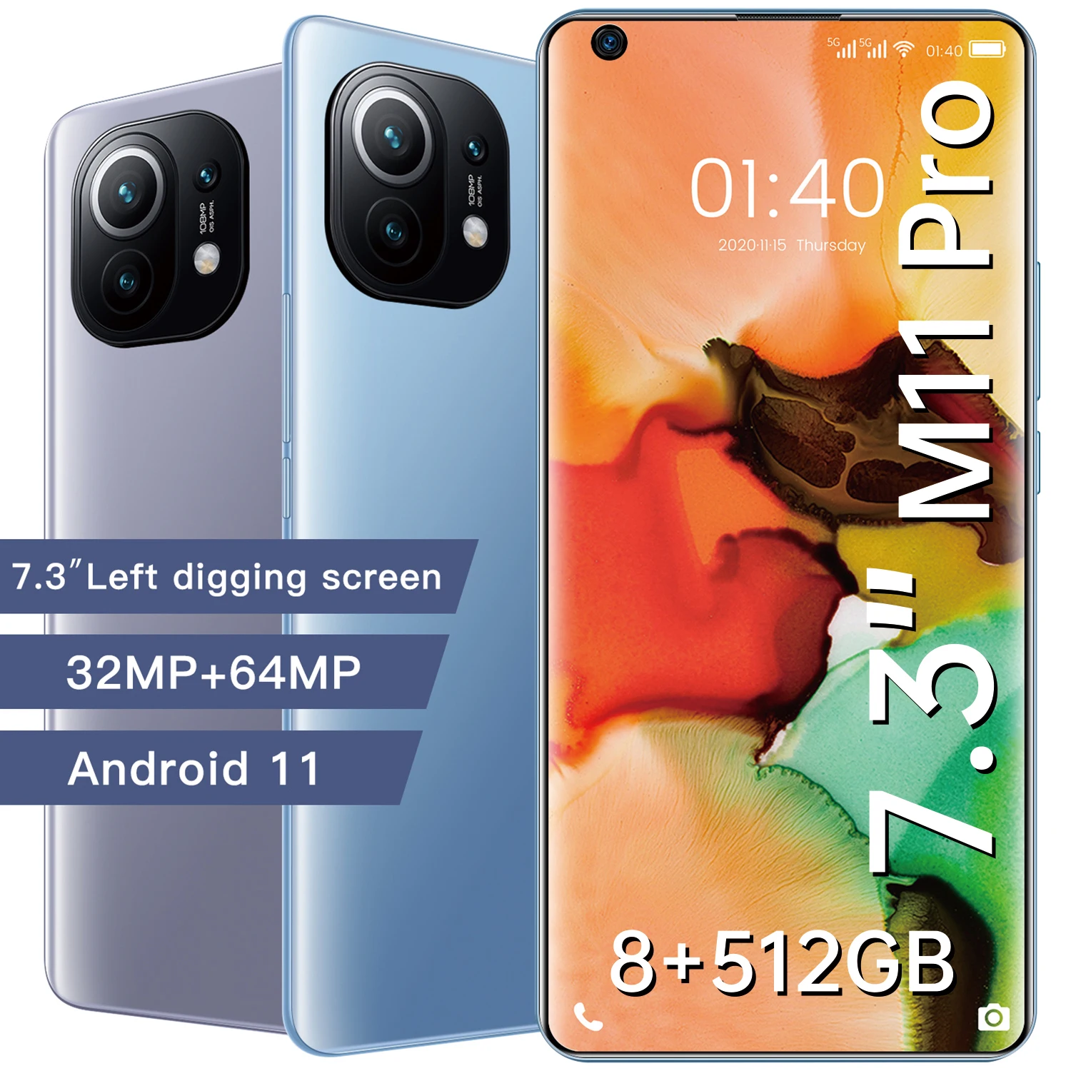

Hot Sale M11 Pro Global Version 7.3Inch 32+64MP 5000mAh 8 + 512G Memory Smartphone Wake-up Face Recognition Game Phone