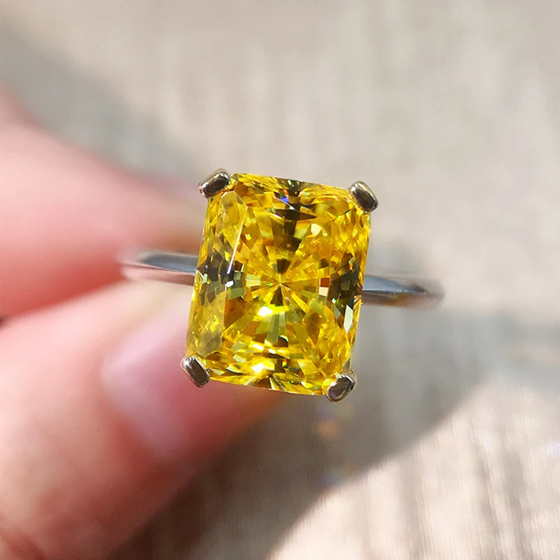 Кольцо из серебра 925 пробы с желтым бриллиантом 8x10 мм|Кольца| |