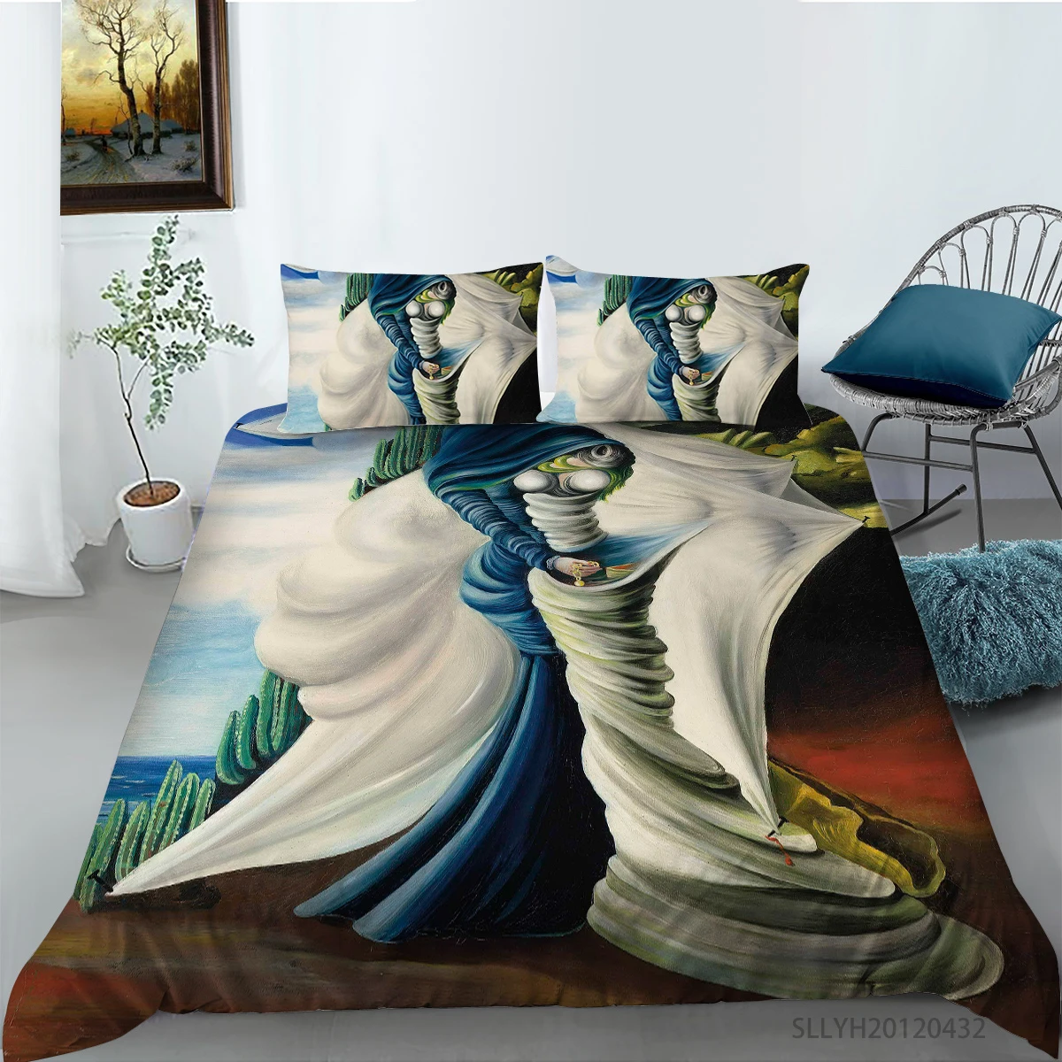 Комплект постельного белья с разноцветным рисунком маслом пододеяльник