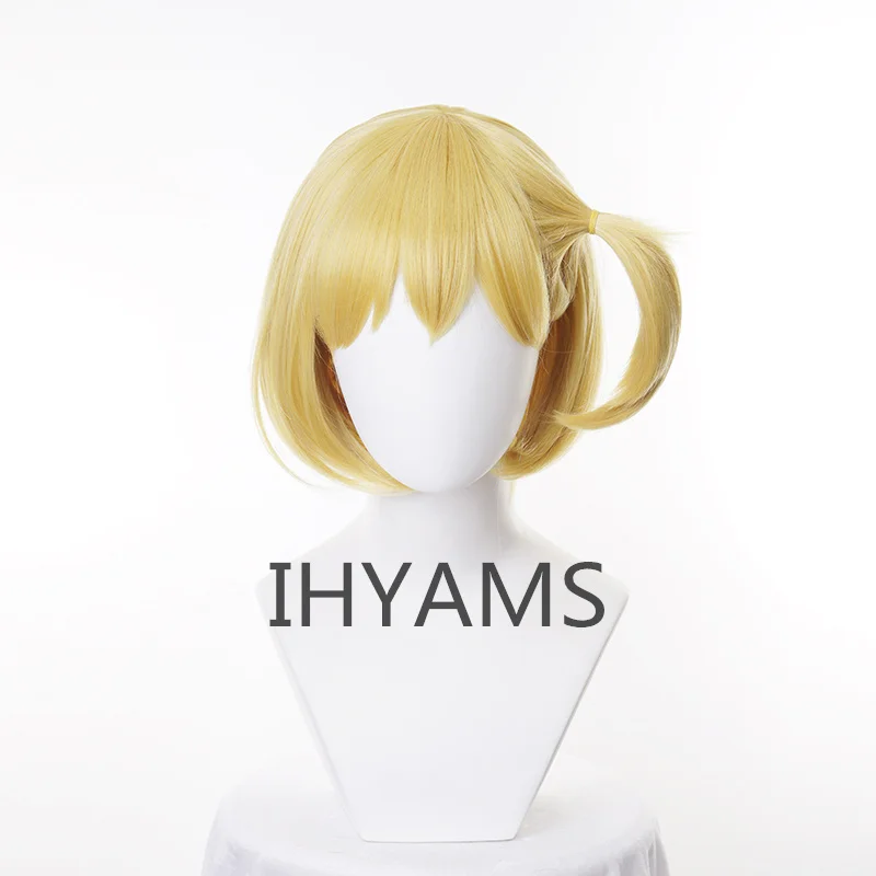 Парик Hitoka Yachi Косплей парик Короткий золотой из синтетических волос + шапочка для