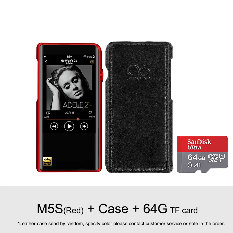 M5s red-case-64G TF Shanling M5s Bluetooth Портативный Hi-Res музыкальный плеер MP3 2* AK4493EQ 2,5 мм сбалансированный выход Поддержка LDAC/Qualcomm aptX/AAC WiFi - Цвет: M5s red-case-64G TF