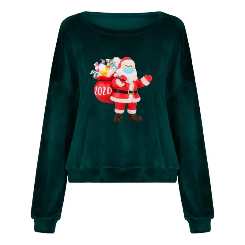 Рождественские футболки с принтом Женская Повседневная длинным рукавом и