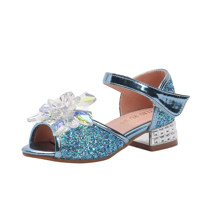 Детская обувь с блестками и верхом Стразы блестящие туфли-лодочки на высоких
