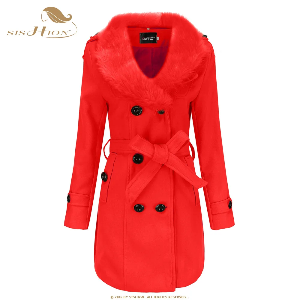 

SISHION 5XL Plus Size Womens Coat 2020 Winter Warm Faux Fur Collar Wool Blend Coat QY0321 Double Breasted Ladies Coats