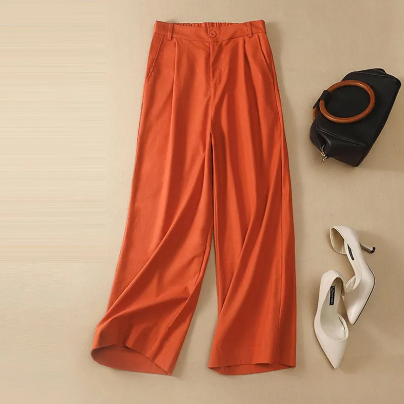 

Women Summer Cotton Linen Casual Ankle-length Pants New 2021 Vintage Style Loose Female Cotton Linen Wide Leg Pants S3787
