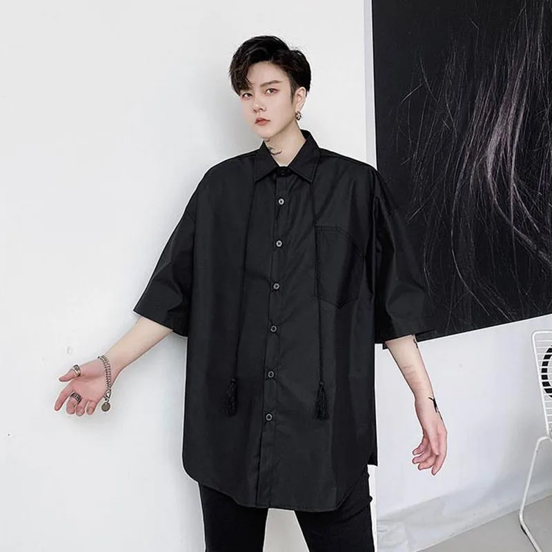 Мужская Летняя Свободная рубашка с коротким рукавом Повседневная кисточками