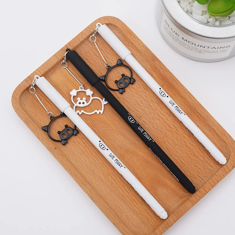 

24PCS Creative Cartoon Piggy Metal Pendant Gel Pens Black Water Pen Student Stationery Office Accessories
