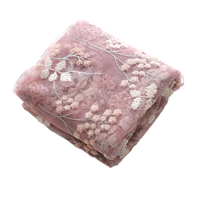GLace 1Y/лот блестки вышивка кружева Розовая Сетка швейная ткань женское платье cheongsam ручной работы diy аксессуары TX1320
