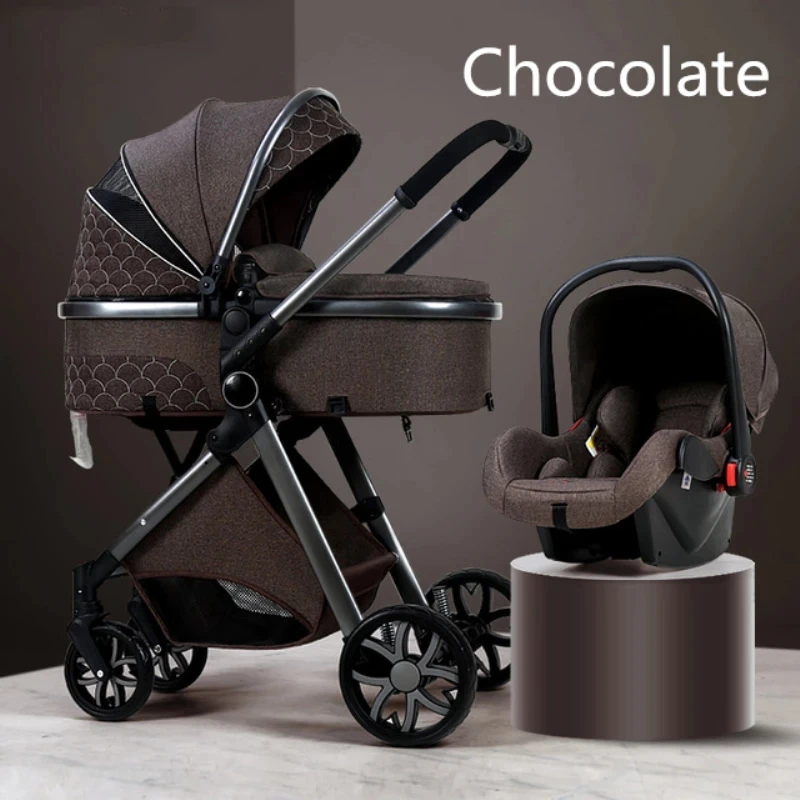 

3 in 1 Baby Stroller Royal Luxury Leather Aluminum Frame High Landscape Folding Kinderwagen Pram with Gifts Baby Carriage