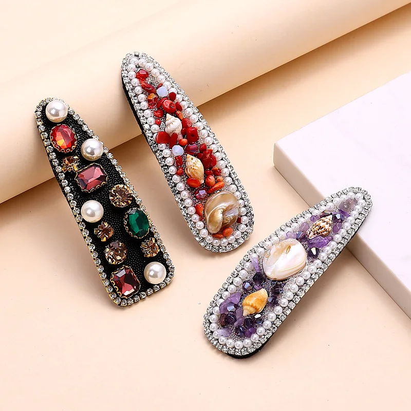 Милые красные/фиолетовые заколки с натуральным камнем имитация жемчуга заколка