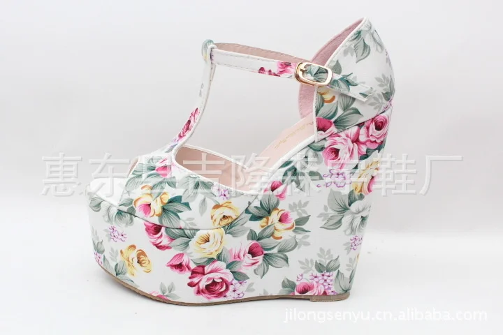 

Summer new super high slope heel 15cm ethnic printed Bohemian women's Sandals Size