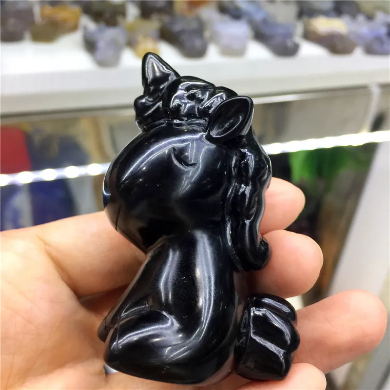 МИЛЫЙ натуральный камень черный обсидиан ручная работа резной Единорог